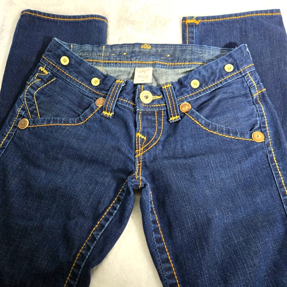 True Religion Vintage Women's Dark Blue Jeans with Suspenders Buttons Size 27
